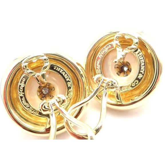 Authentic Tiffany & Co Picasso 18k Yellow Gold Diamond Mabe Pearl Earrings Paper - Picture 5 of 11
